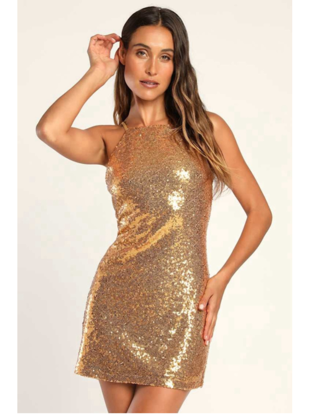 Lulu's Casmar Gold Sequin Mini Dress Sz S Party Night Out Holiday New Years